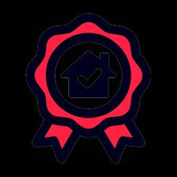 Award rosette with house and checkmark icon — 5-year workmanship guarantee