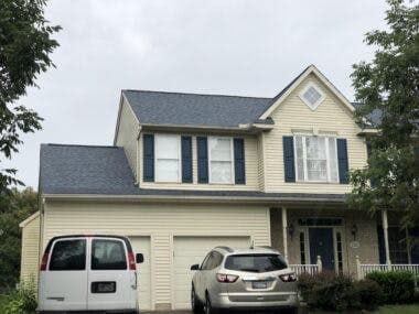 Completed roof in Atlantic Blue shingles by DC Generals